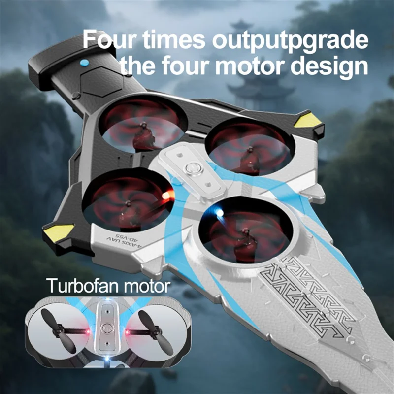 4DRC 4D-V55 4 Motors Remote Control Flying Sword Aircraft with Cool LED Light, No Camera (Three Batteries) - Silver