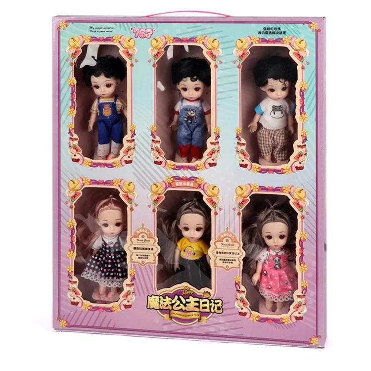 6pcs / Coloque Boneca de Boneca de Boneca de Boneca de Simulação de Desenho Animado de 6 Polegadas