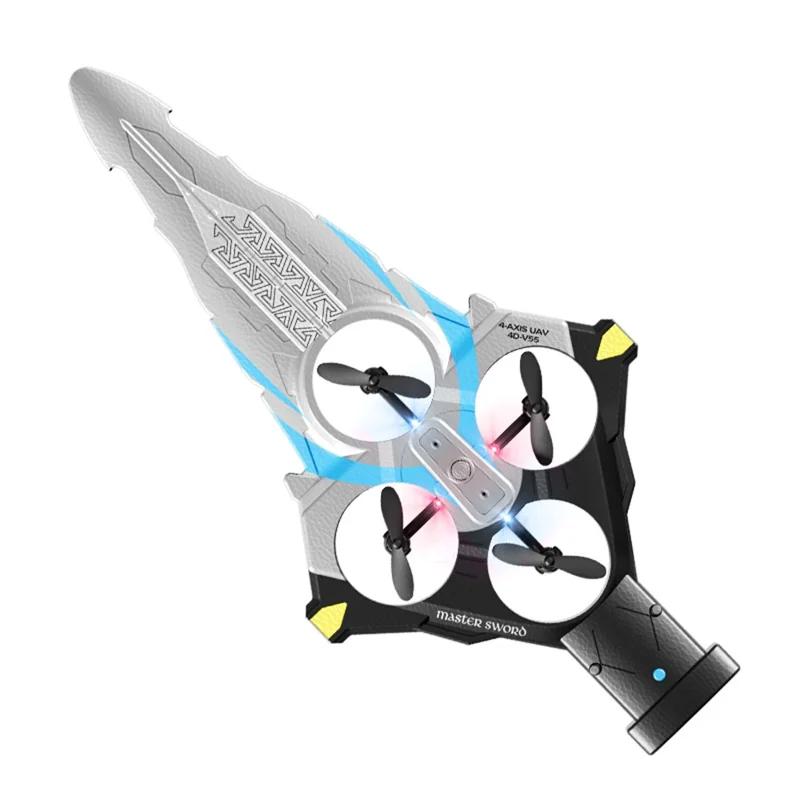 4DRC 4D-V55 4 Motors Remote Control Flying Sword Aircraft with Cool LED Light, No Camera (Dual Battery) - Silver