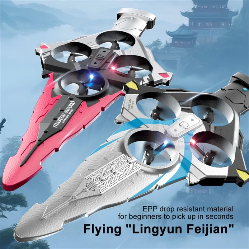 4DRC 4D-V55 4 Motors Remote Control Flying Sword Aircraft with Cool LED Light, No Camera (Dual Battery) - Silver
