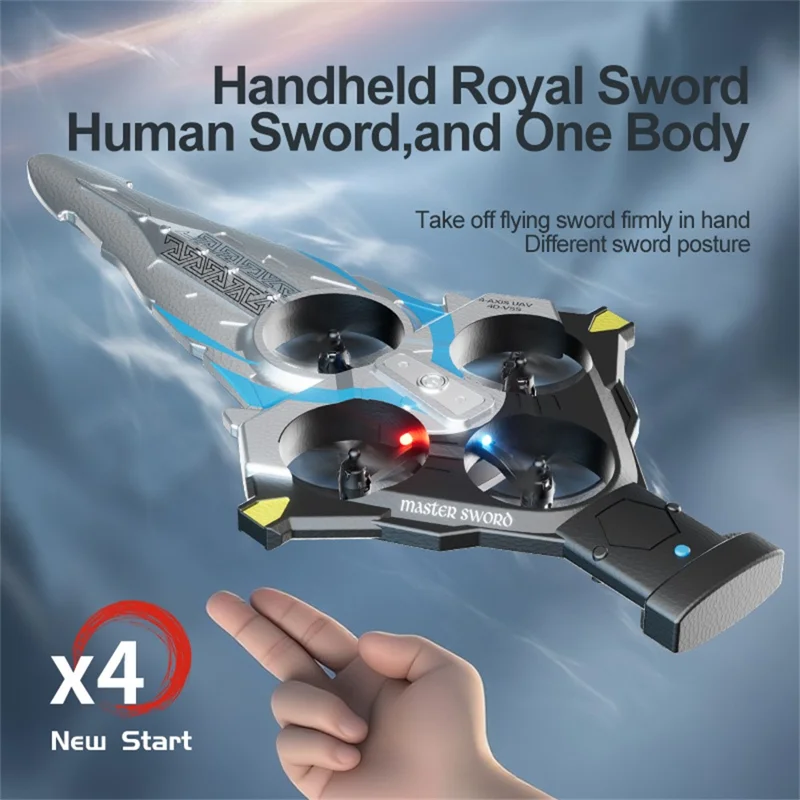4DRC 4D-V55 4 Motors Remote Control Flying Sword Aircraft with Cool LED Light, No Camera (Dual Battery) - Silver