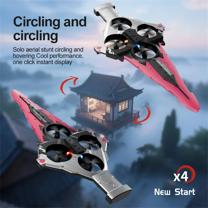 4DRC 4D-V55 4 Motors Remote Control Flying Sword Aircraft with Cool LED Light, No Camera (Dual Battery) - Silver