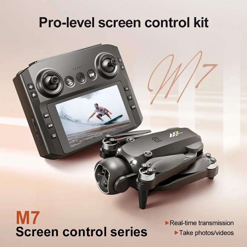 M7 Drone Ótico de Posicionamento por Fluxo de Imagem com Câmera Dupla, Dobrável, Sem Escova, FPV com Tela de 4,3 Polegadas e Controle Remoto, Bateria Única