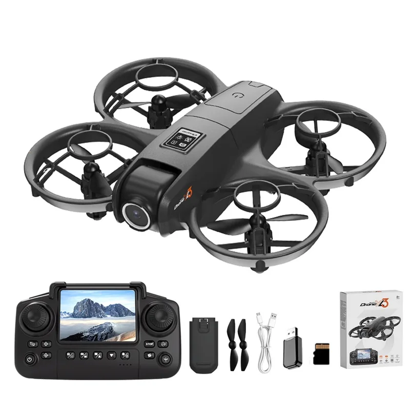 YL3 RC Drohne mit HD-Kamera Luftbildfotografie Fluggerät mit Bildschirm-Fernsteuerung / 8 GB Speicher / Einzelakku - Schwarz