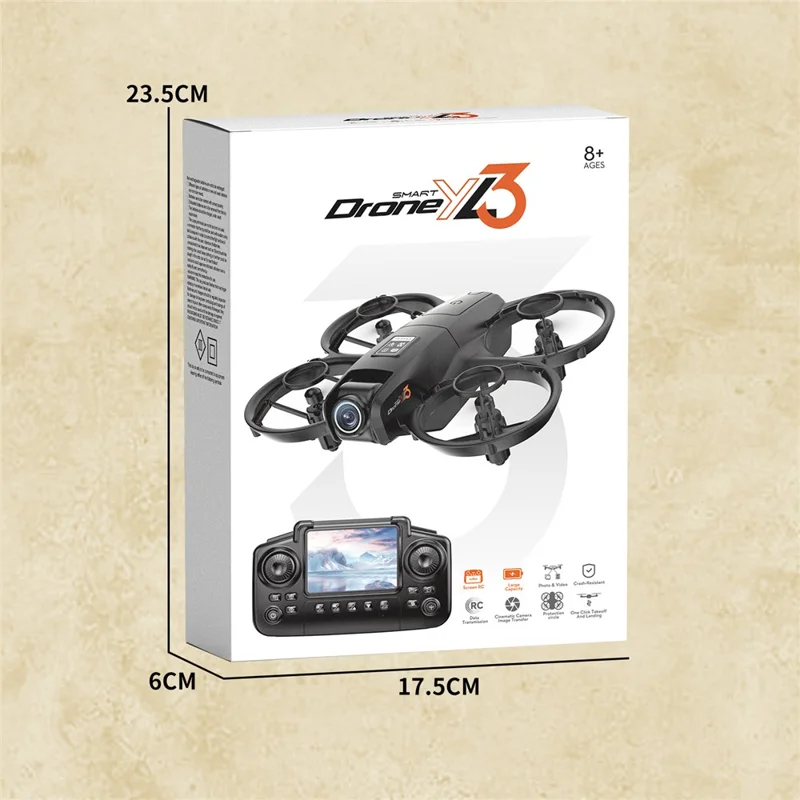 YL3 RC Drohne mit HD-Kamera Luftbildfotografie Fluggerät mit Bildschirm-Fernsteuerung / 8 GB Speicher / Einzelakku - Schwarz