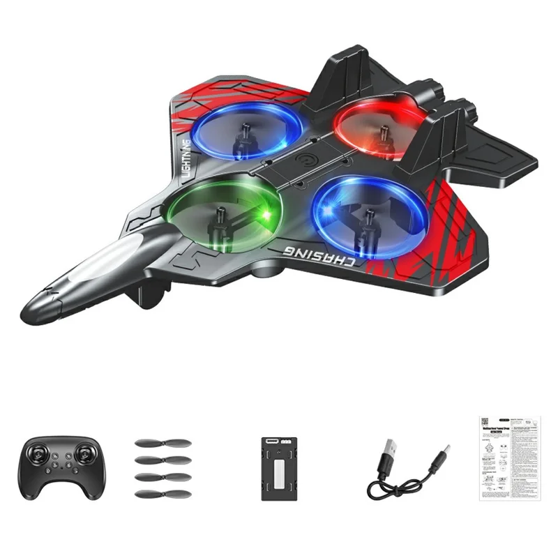 E72 EPP Foam RC Fighter Jet 2.4G 4 Channels Drone Intelligent Altitude Hold Helicopter Toy, with 1 Battery - Red