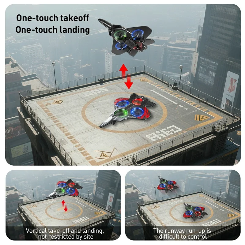 E72 EPP Foam RC Fighter Jet 2.4G 4 Channels Drone Intelligent Altitude Hold Helicopter Toy, with 1 Battery - Red