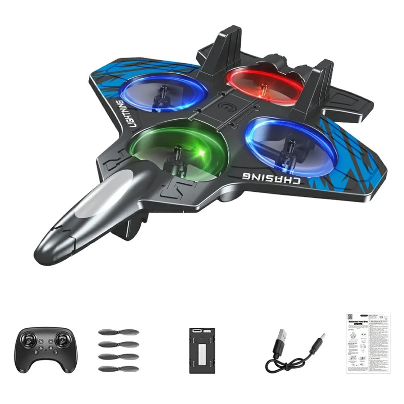 E72 EPP Foam RC Fighter Jet 2.4G 4 Channels Drone Intelligent Altitude Hold Helicopter Toy, with 1 Battery - Blue