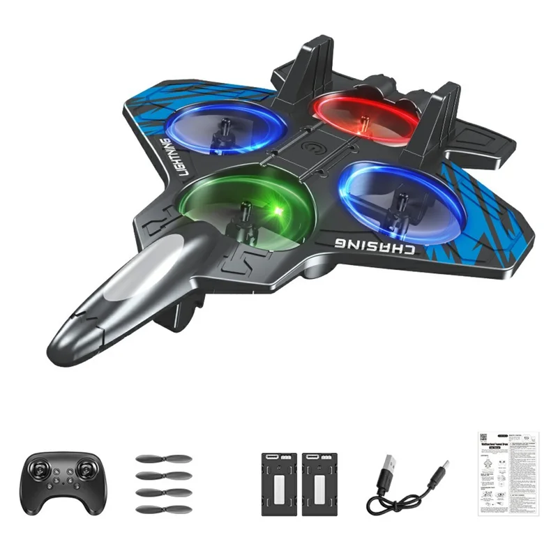 E72 EPP Foam RC Fighter Jet 2.4G 4 Channels Drone Intelligent Altitude Hold Helicopter Toy, with 2 Batteries - Blue
