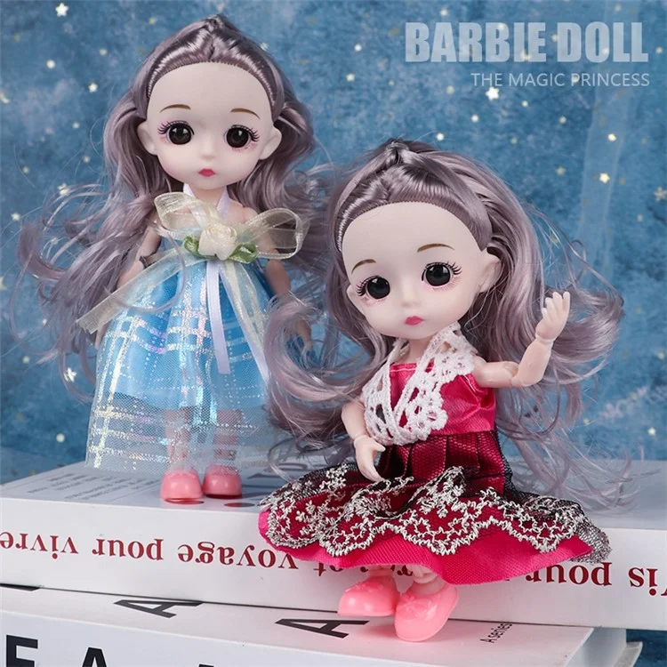 3Pcs / Set 6-inch Plastic Simulation Doll Joint Movable Cartoon Princess Dolls Girls Children Toy