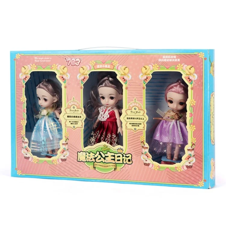 Conjunto de 3 Peças / 6 polegadas Boneco de Plástico Simulação Articulado Bonecas Princesa de Desenho Animado Meninas Brinquedo Infantil