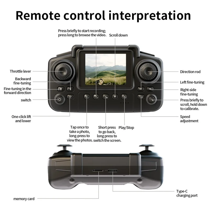 E69 Mini RC Drone Optical Flow Aerial Photography FPV Aircraft with Screen Controller, 1 Battery