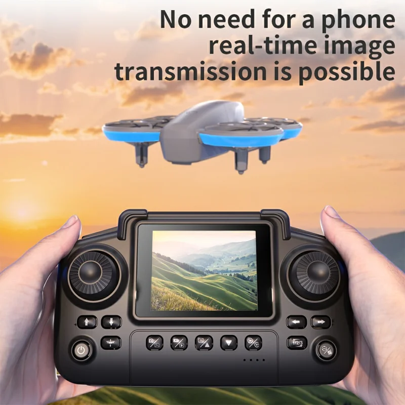 E69 Mini RC Drone Optical Flow Aerial Photography FPV Aircraft with Screen Controller, 2 Battery