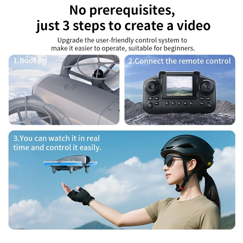 E69 Mini RC Drone Optical Flow Aerial Photography FPV Aircraft with Screen Controller, 2 Battery
