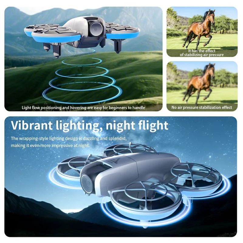 E69 Mini RC Drone Optical Flow Aerial Photography FPV Aircraft with Screen Controller, 2 Battery