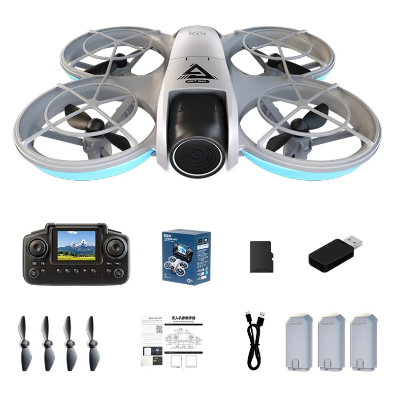 E69 Mini RC Drone Optical Flow Aerial Photography FPV Aircraft with Screen Controller, 3 Battery