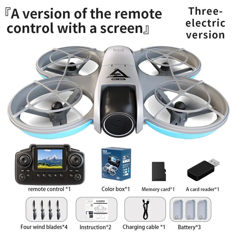 E69 Mini RC Drone Optical Flow Aerial Photography FPV Aircraft with Screen Controller, 3 Battery