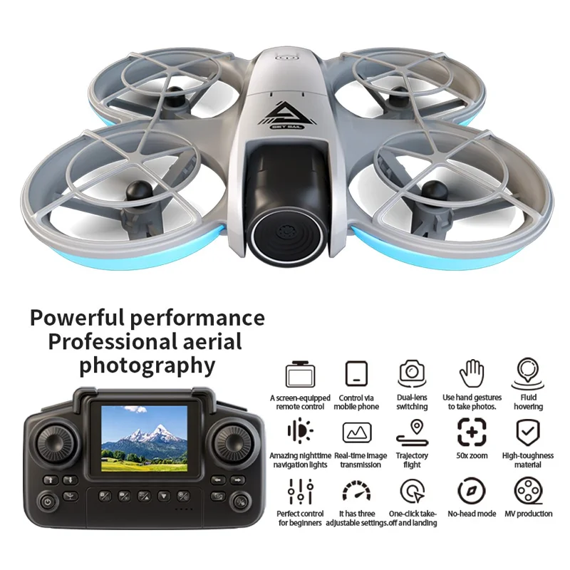 E69 Mini RC Drone Optical Flow Aerial Photography FPV Aircraft with Screen Controller, 3 Battery