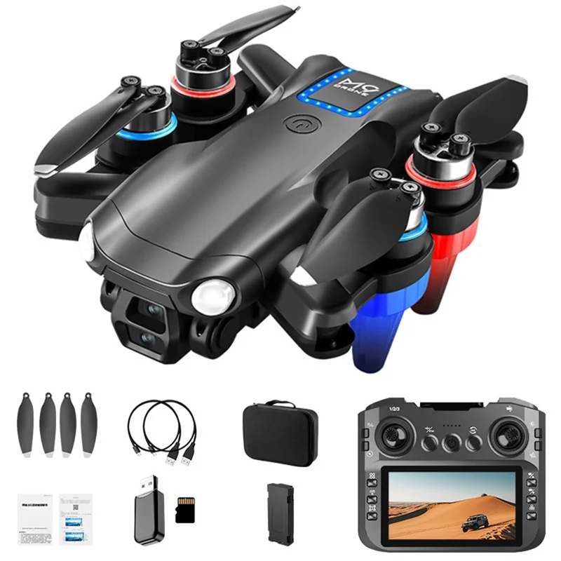 Drone FPV à moteur brushless M9 avec flux optique, évitement d'obstacles, double caméra HD, quadricoptère pliable avec contrôleur à écran, 1 batterie