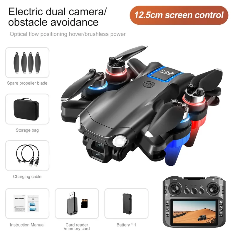 Drone FPV à moteur brushless M9 avec flux optique, évitement d'obstacles, double caméra HD, quadricoptère pliable avec contrôleur à écran, 1 batterie