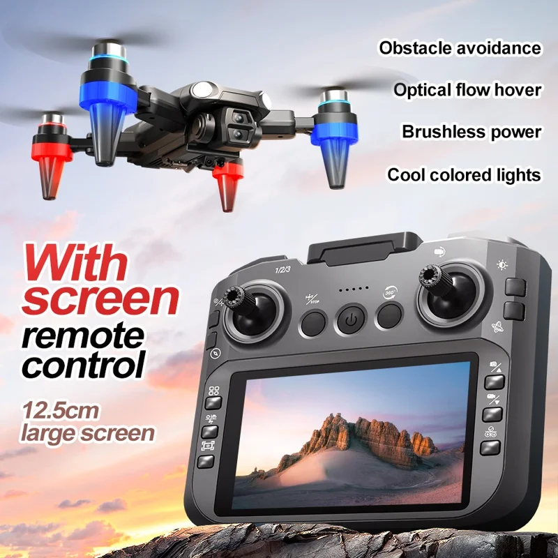 Drone FPV à moteur brushless M9 avec flux optique, évitement d'obstacles, double caméra HD, quadricoptère pliable avec contrôleur à écran, 1 batterie