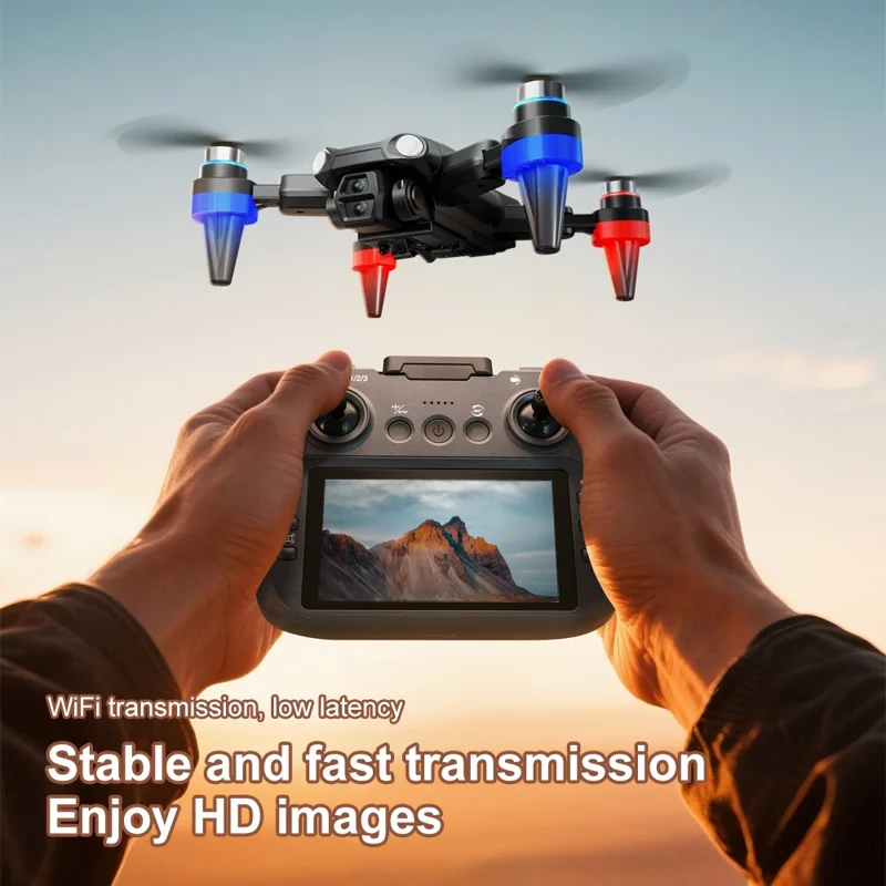 Moteur sans balai M9 Drone FPV Capteur de flux optique Évitement d'obstacles Caméra HD double Quadricoptère pliable avec écran et contrôleur, 2 batteries