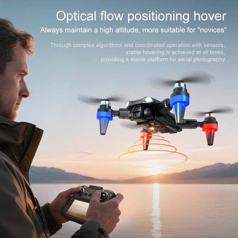 M9 Brushless Motor FPV Drone Optical Flow Obstacle Avoidance Dual HD Camera Foldable Quadcopter with Screen Controller, 3 Batteries