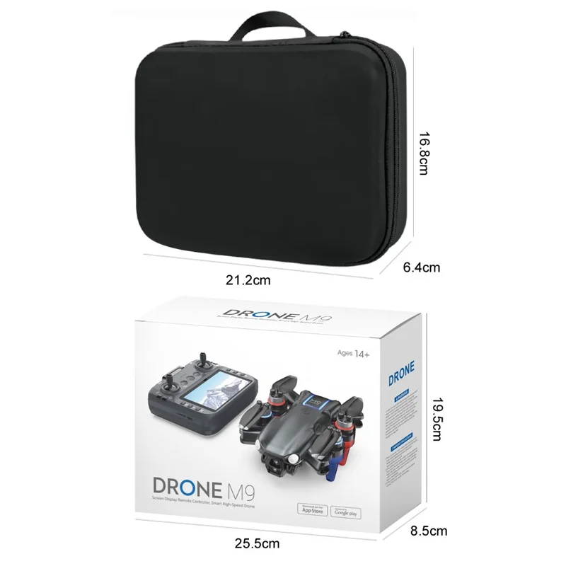 M9 Brushless Motor FPV Drone Optical Flow Obstacle Avoidance Dual HD Camera Foldable Quadcopter with Screen Controller, 3 Batteries