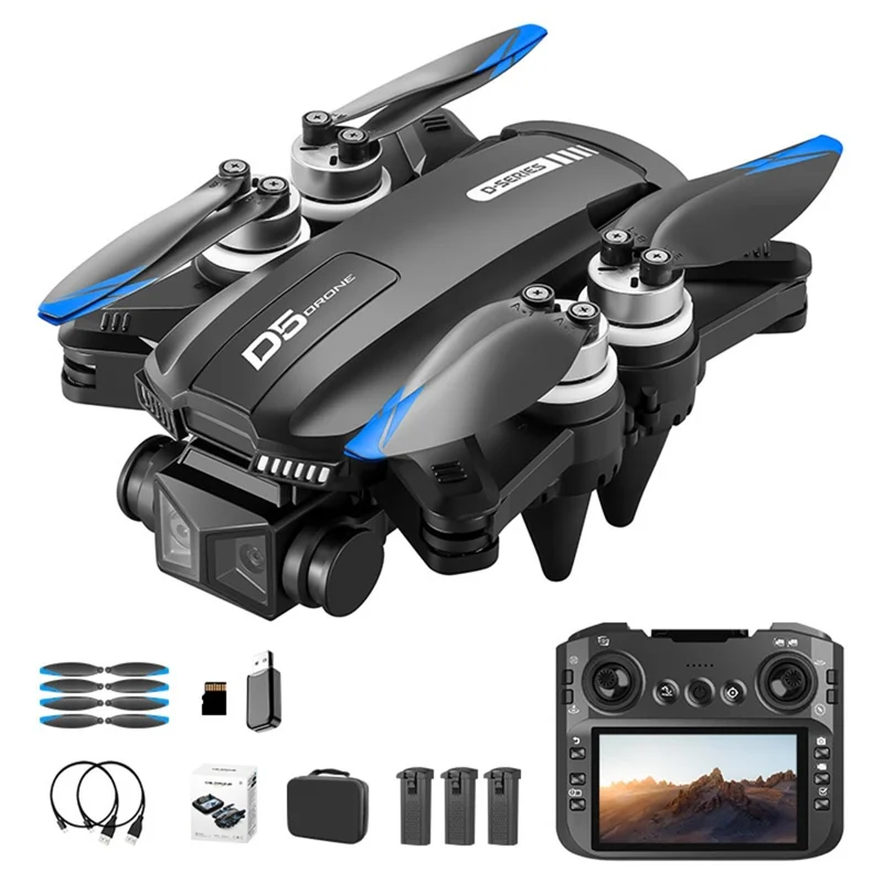 Cuadricóptero D5 HD Aerial Photography con Evitación de Obstáculos, Brushless, con Pantalla y Controlador, 3 Baterías