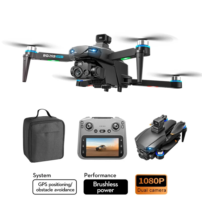 RG709Pro GPS Drone Laser Obstacle Avoidance Brushless Motor Aircraft with 4.5 Inch Screen Controller, 3 Batteries