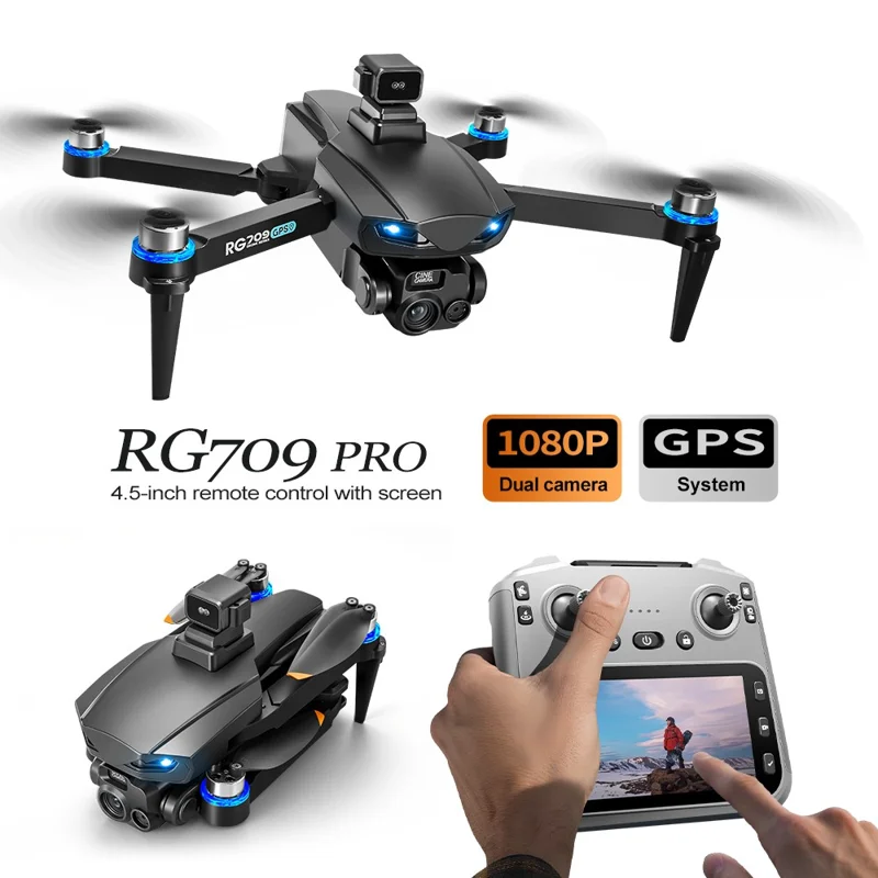 RG709Pro GPS Drone Laser Obstacle Avoidance Brushless Motor Aircraft with 4.5 Inch Screen Controller, 2 Batteries