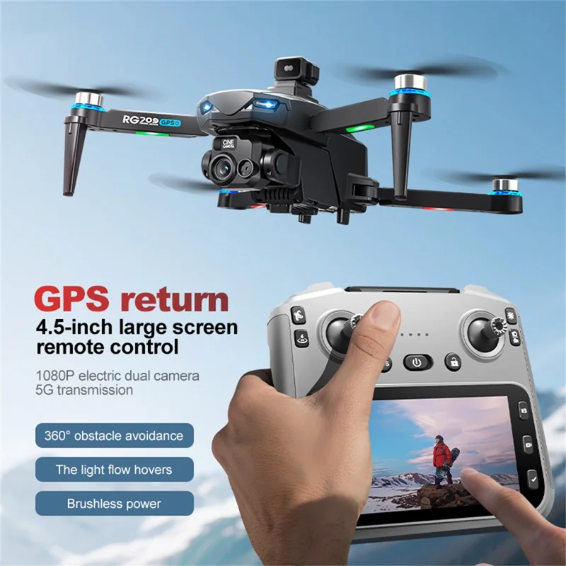 RG709Pro GPS Drone Laser Obstacle Avoidance Brushless Motor Aircraft with 4.5 Inch Screen Controller, 2 Batteries