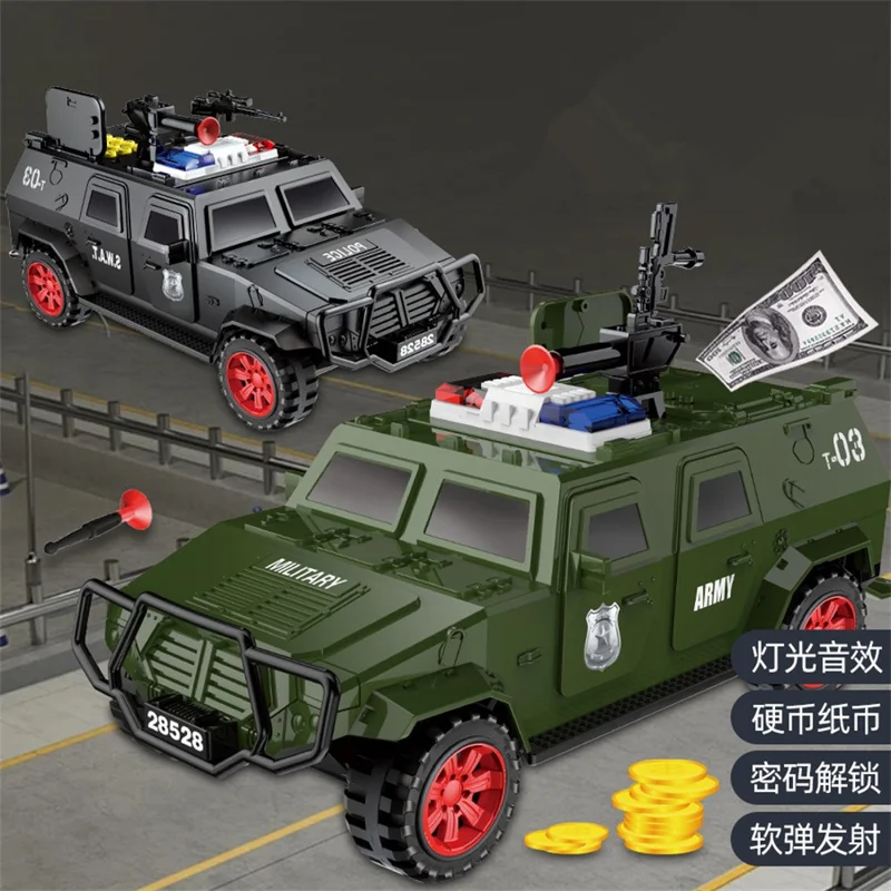 QY28528E Pengevogn Pengekasse til Børn med Manuelt Åbningsdør Sparebøsse Kreativ Tøjvognmodel til Drenge - Grøn