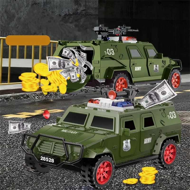 QY28528E Pengevogn Pengekasse til Børn med Manuelt Åbningsdør Sparebøsse Kreativ Tøjvognmodel til Drenge - Grøn