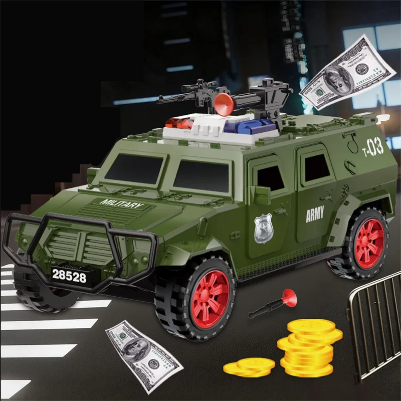 QY28528E Pengevogn Pengekasse til Børn med Manuelt Åbningsdør Sparebøsse Kreativ Tøjvognmodel til Drenge - Grøn