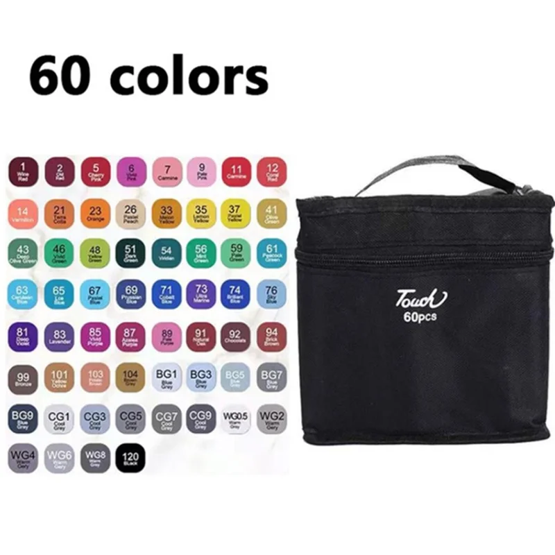 Dual Tip Marker Set 60 Colors Art Pens Drawing Markers for Students  /  Artists  /  Sketching  /  Illustration