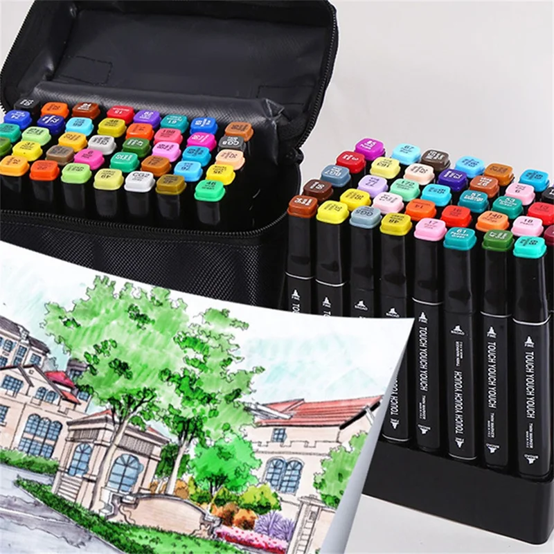 Dual Tip Marker Set 60 Colors Art Pens Drawing Markers for Students  /  Artists  /  Sketching  /  Illustration