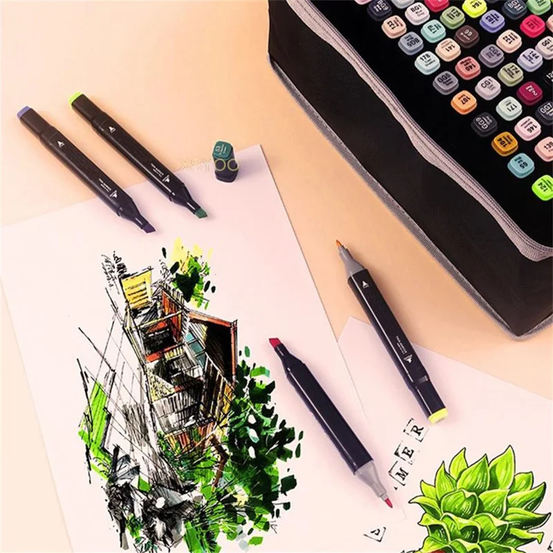 Dual Tip Marker Set 60 Colors Art Pens Drawing Markers for Students  /  Artists  /  Sketching  /  Illustration