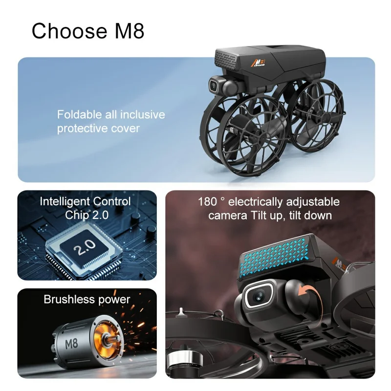 M8 Dual Camera HD Aerial Photography Foldable Drone Obstacle Avoidance WiFi FPV Aircraft with Screen Controller, with 2 Batteries