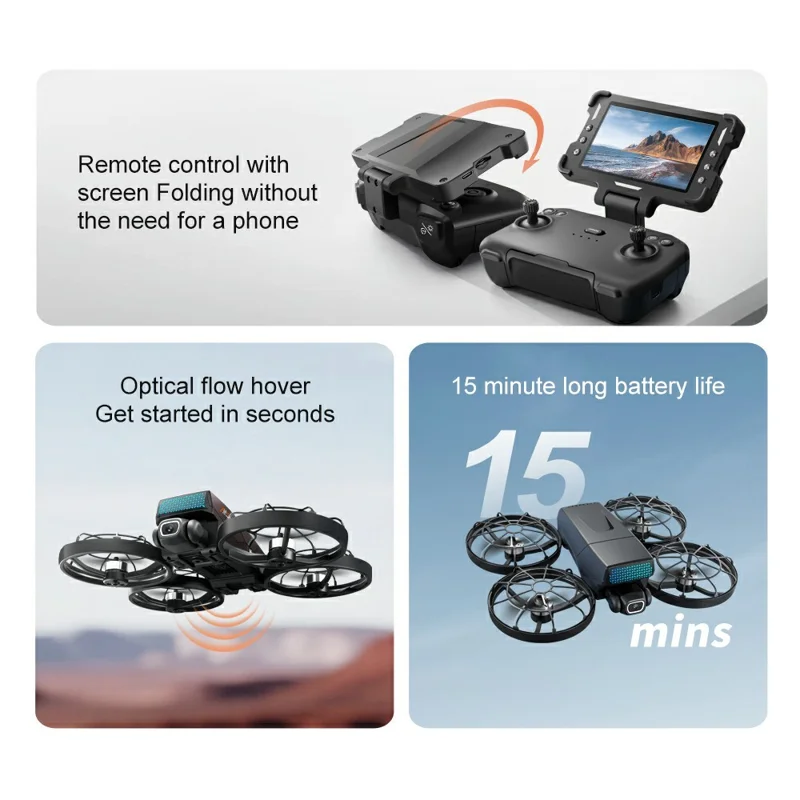 M8 Dual Camera HD Aerial Photography Foldable Drone Obstacle Avoidance WiFi FPV Aircraft with Screen Controller, with 2 Batteries
