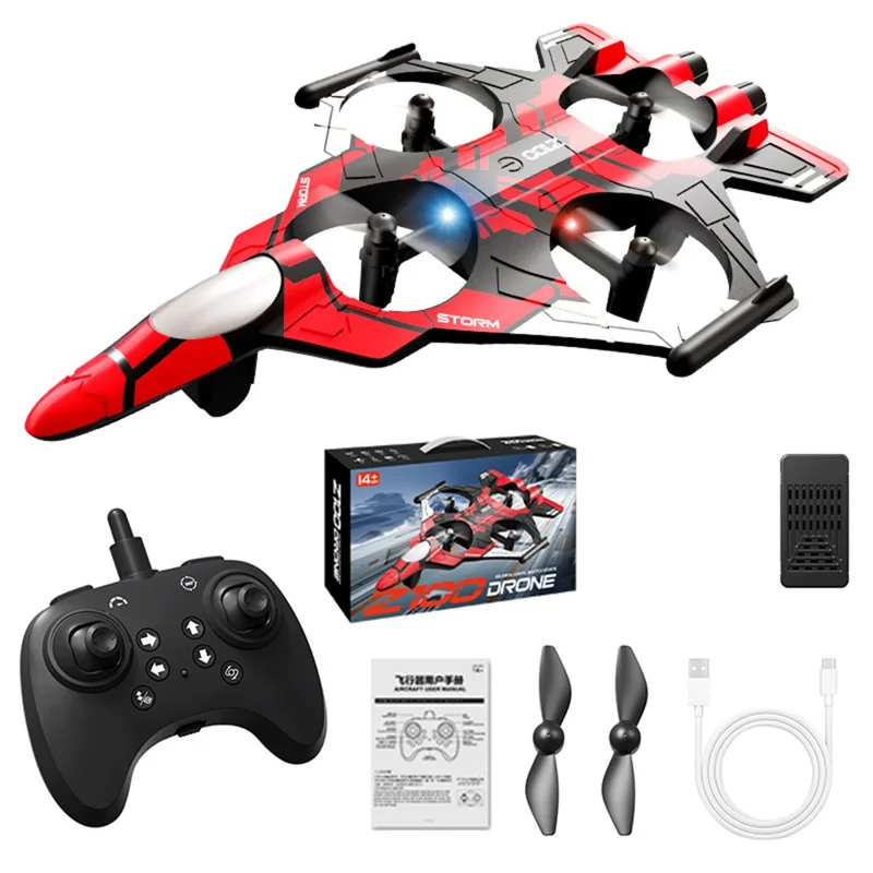 Z100 Altitude Hold Battle Drone 360 Degree Rolling Stunt Quadcopter with LED Light RC Aircraft, with 1 Battery - Red  /  Black