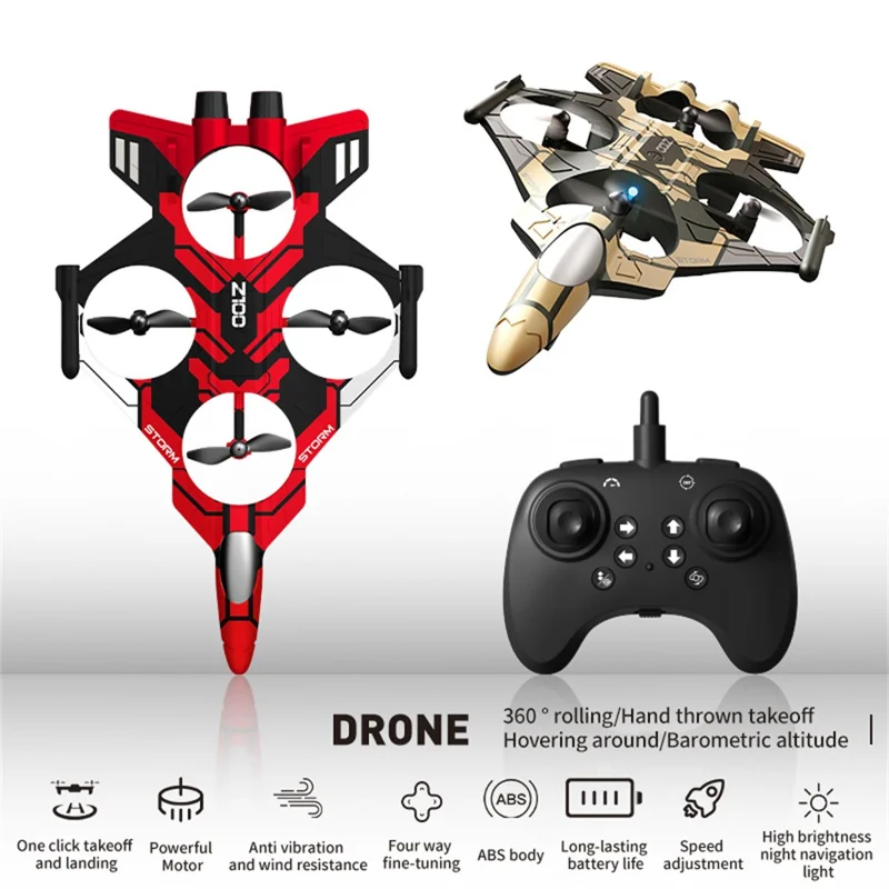 Z100 Altitude Hold Battle Drone 360 Degree Rolling Stunt Quadcopter with LED Light RC Aircraft, with 1 Battery - Red  /  Black