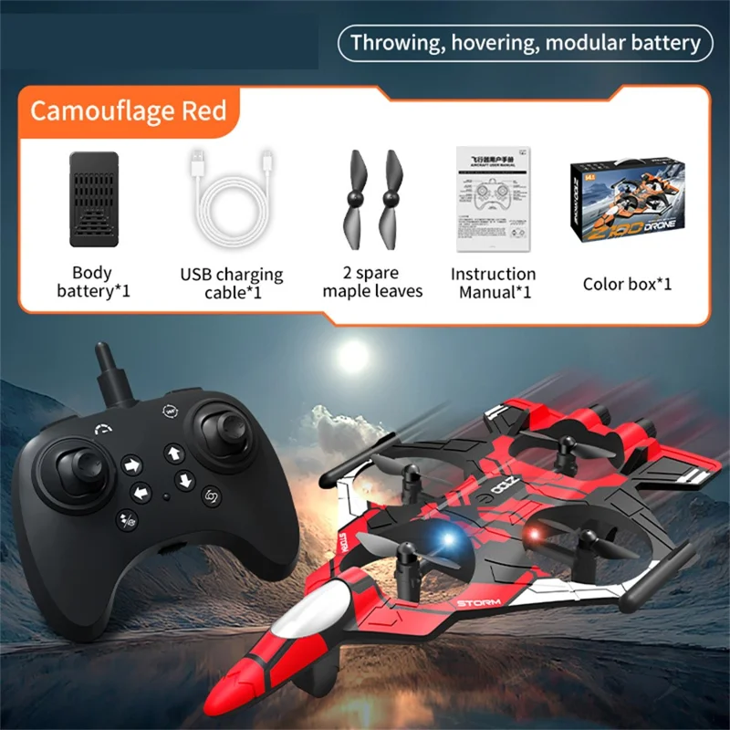 Z100 Altitude Hold Battle Drone 360 Degree Rolling Stunt Quadcopter with LED Light RC Aircraft, with 1 Battery - Red  /  Black