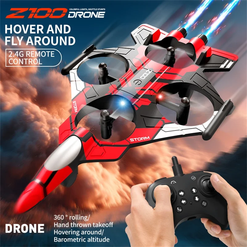 Z100 Altitude Hold Battle Drone 360 Degree Rolling Stunt Quadcopter with LED Light RC Aircraft, with 1 Battery - Red  /  Black