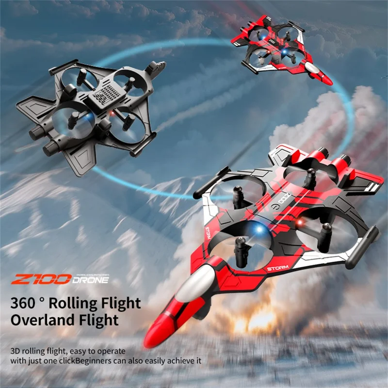 Z100 Altitude Hold Battle Drone 360 Degree Rolling Stunt Quadcopter with LED Light RC Aircraft, with 1 Battery - Red  /  Black