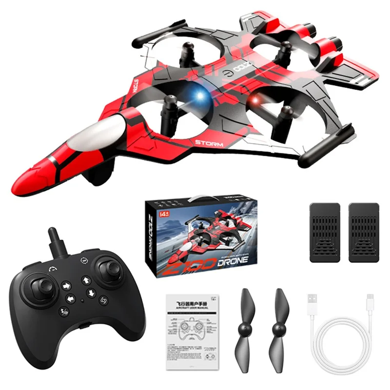 Z100 Altitude Hold Battle Drone 360 Degree Rolling Stunt Quadcopter with LED Light RC Aircraft, with 2 Batteries - Red  /  Black