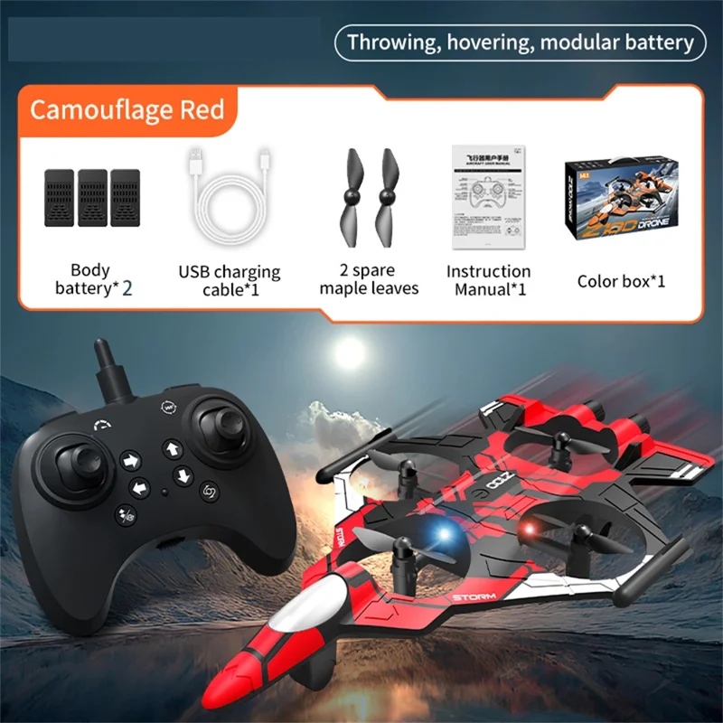 Z100 Altitude Hold Battle Drone 360 Degree Rolling Stunt Quadcopter with LED Light RC Aircraft, with 2 Batteries - Red  /  Black