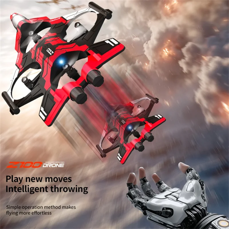 Z100 Altitude Hold Battle Drone 360 Degree Rolling Stunt Quadcopter with LED Light RC Aircraft, with 2 Batteries - Red  /  Black