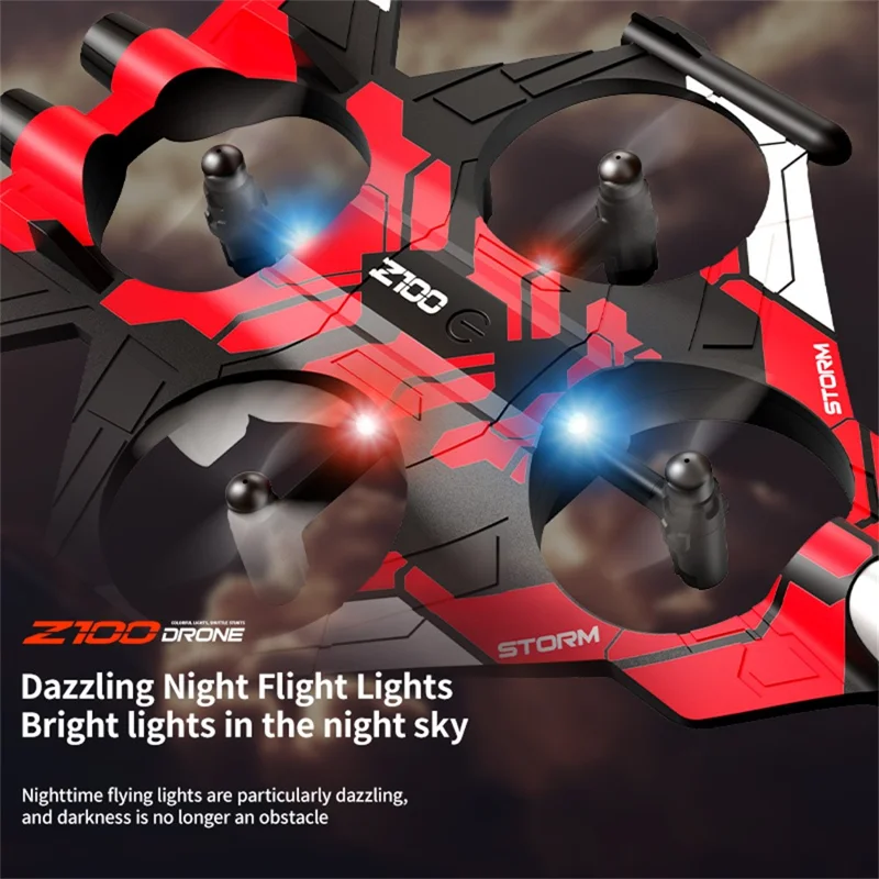 Z100 Altitude Hold Battle Drone 360 Degree Rolling Stunt Quadcopter with LED Light RC Aircraft, with 2 Batteries - Red  /  Black
