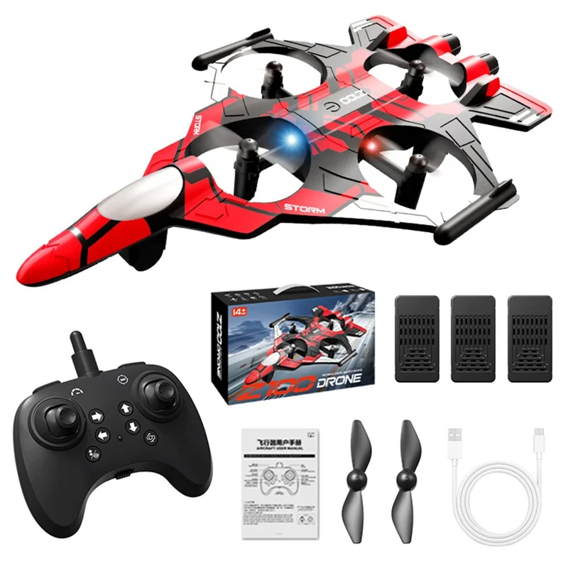 Z100 Altitude Hold Battle Drone 360 Degree Rolling Stunt Quadcopter with LED Light RC Aircraft, with 3 Batteries - Red  /  Black